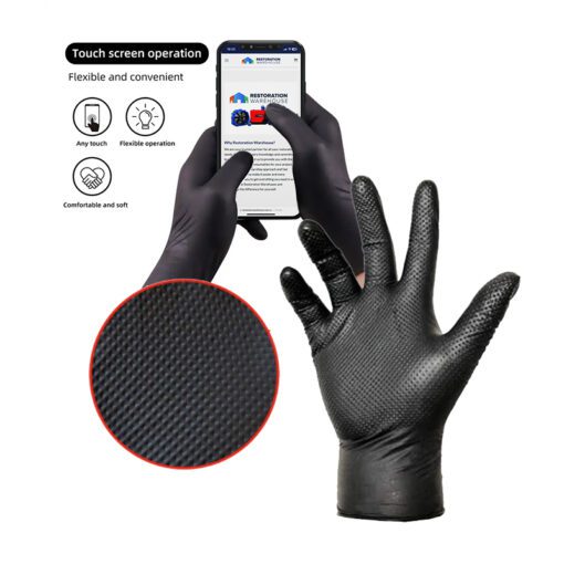 Ezy Consumables Nitrile Gloves Diamond Grip Heavy Duty Black - 1 Box  (100 Gloves)