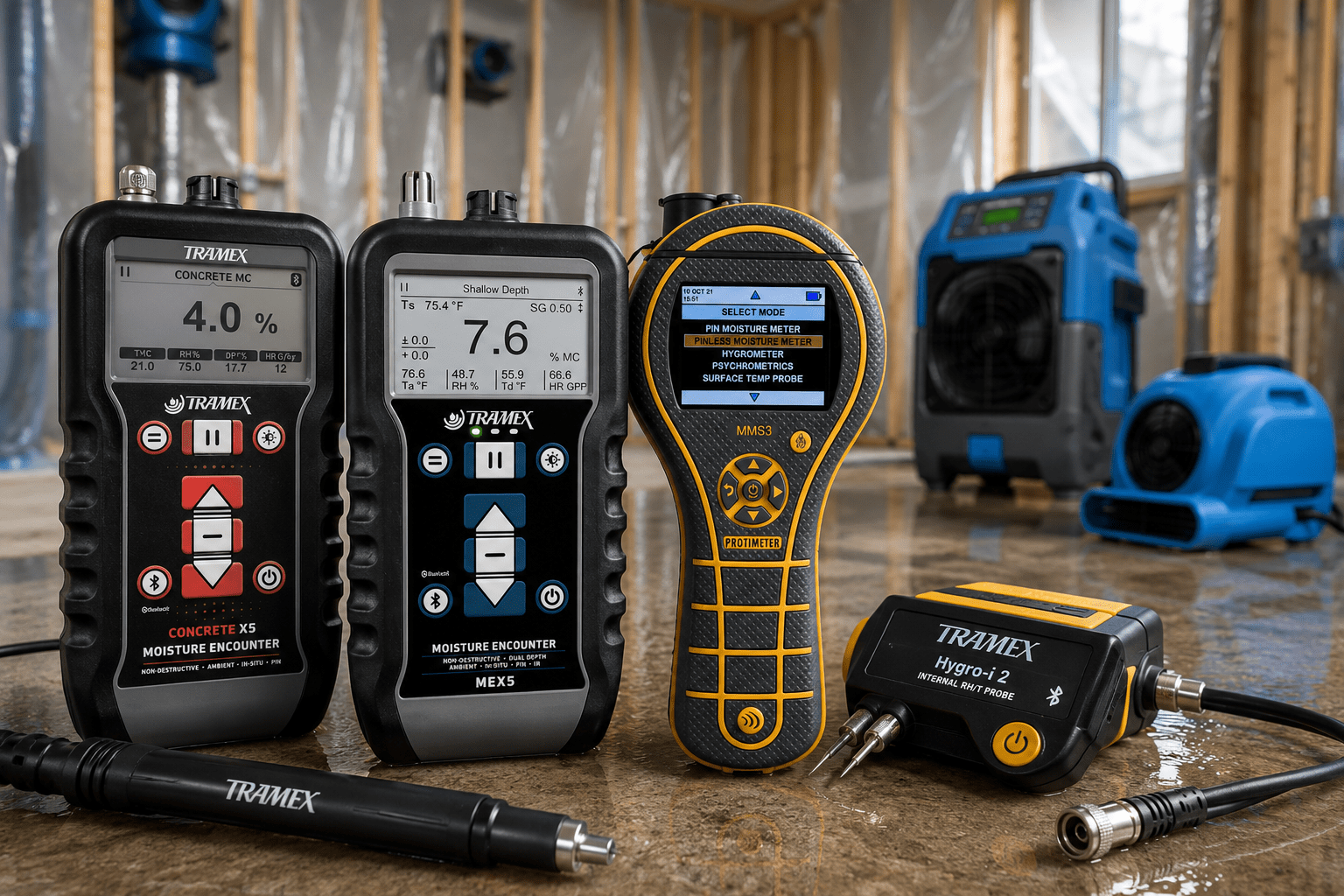 Professional moisture meters and monitoring instruments for restoration work