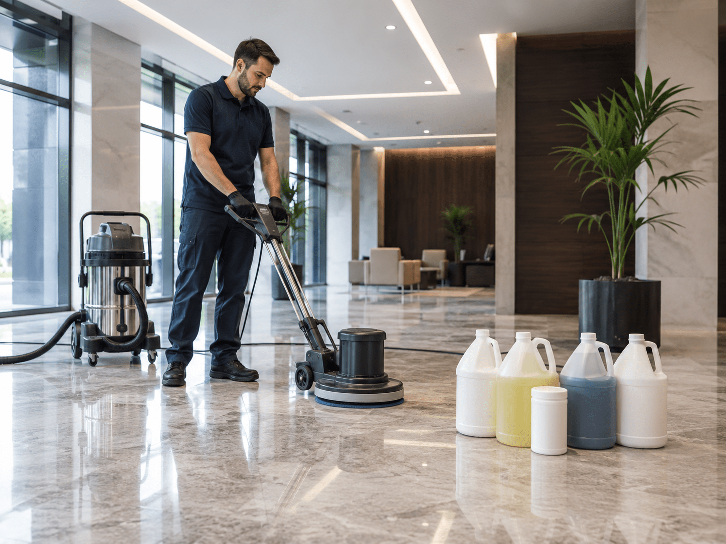 Professional hard floor cleaning process