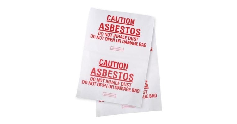 Ezy Consumables 200 micron asbestos waste bags with red Caution Asbestos warning print